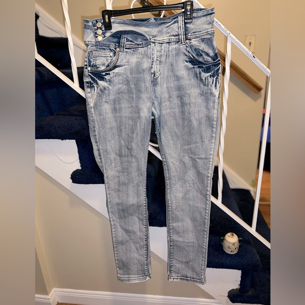 Size 16 Stretchy Deb Blue Jeans With Slight Acid Wash